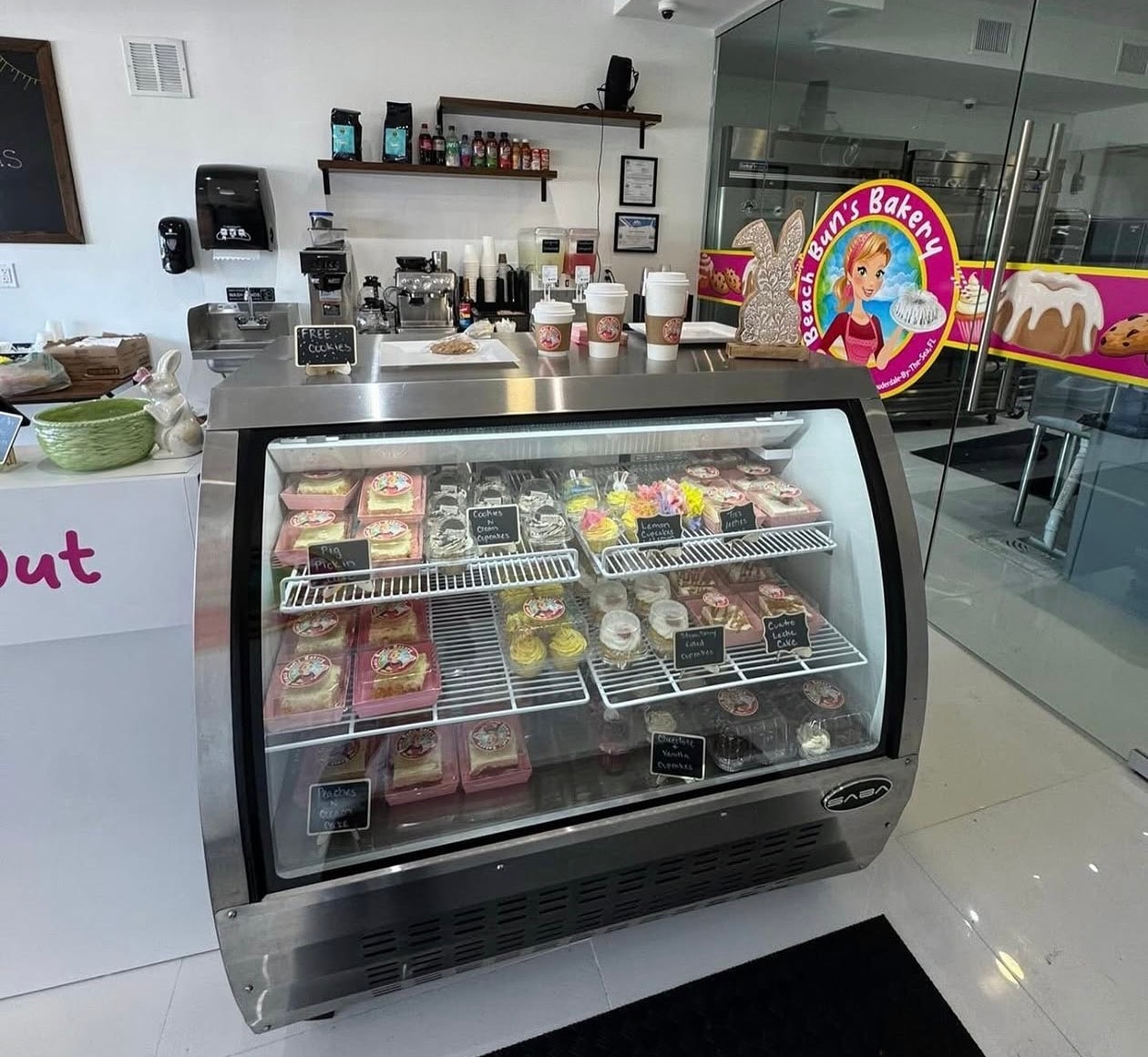 Beach Buns Bakery counter with fresh baked goods on display